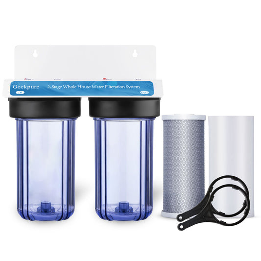 Geekpure 2 Stage Whole House Water Filtration System w/ 10" Clear Housing-1"NPT