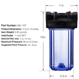 Whole House Water Filter Housing-Fit for 4.5 "x10" Filters-Clear 1"Brass Port