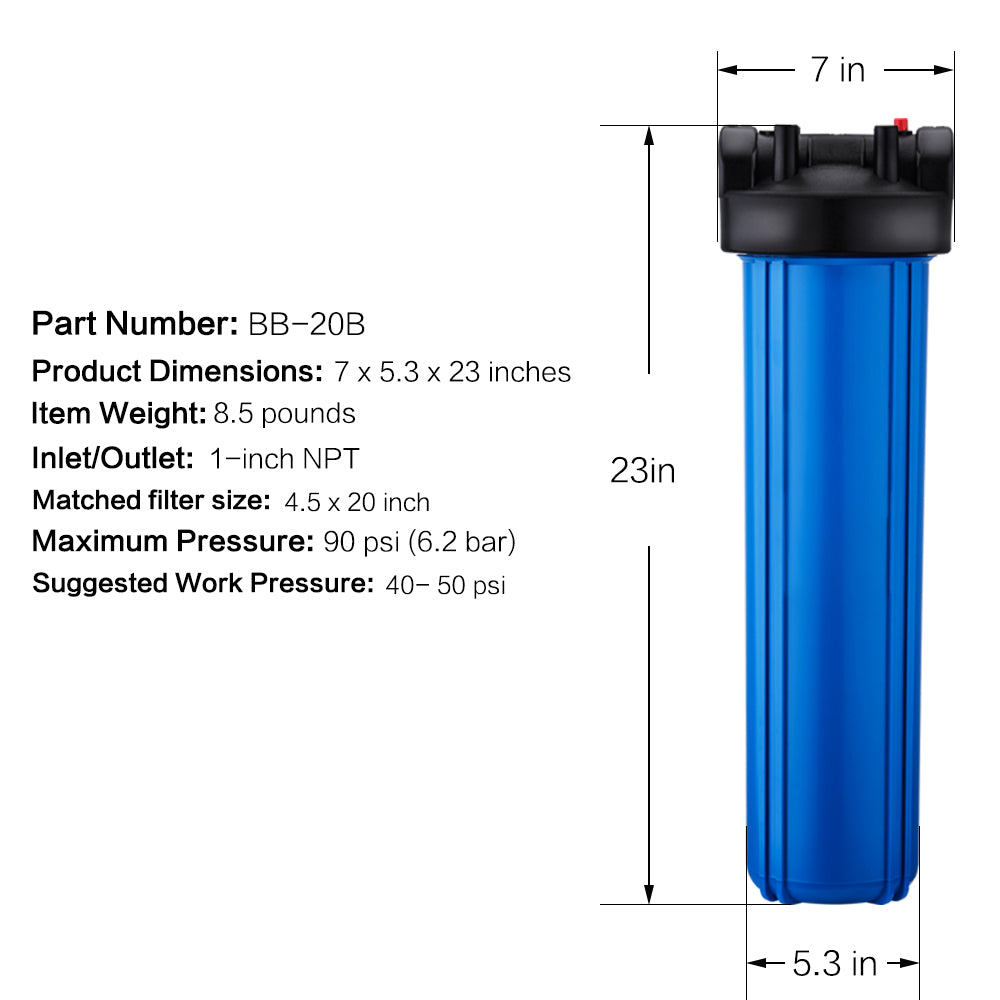 20 inch Whole House Water Filter Housing-1"NPT Brass Port-Fit 4.5"x 20" Filter (4)