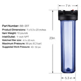 Whole House Water Filter Housing -1"NPT-Fit 4.5"x 20" Filters