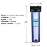 20-Inch Whole House Big Clear Water Filter Housing 3/4" Port,4.5"x20"