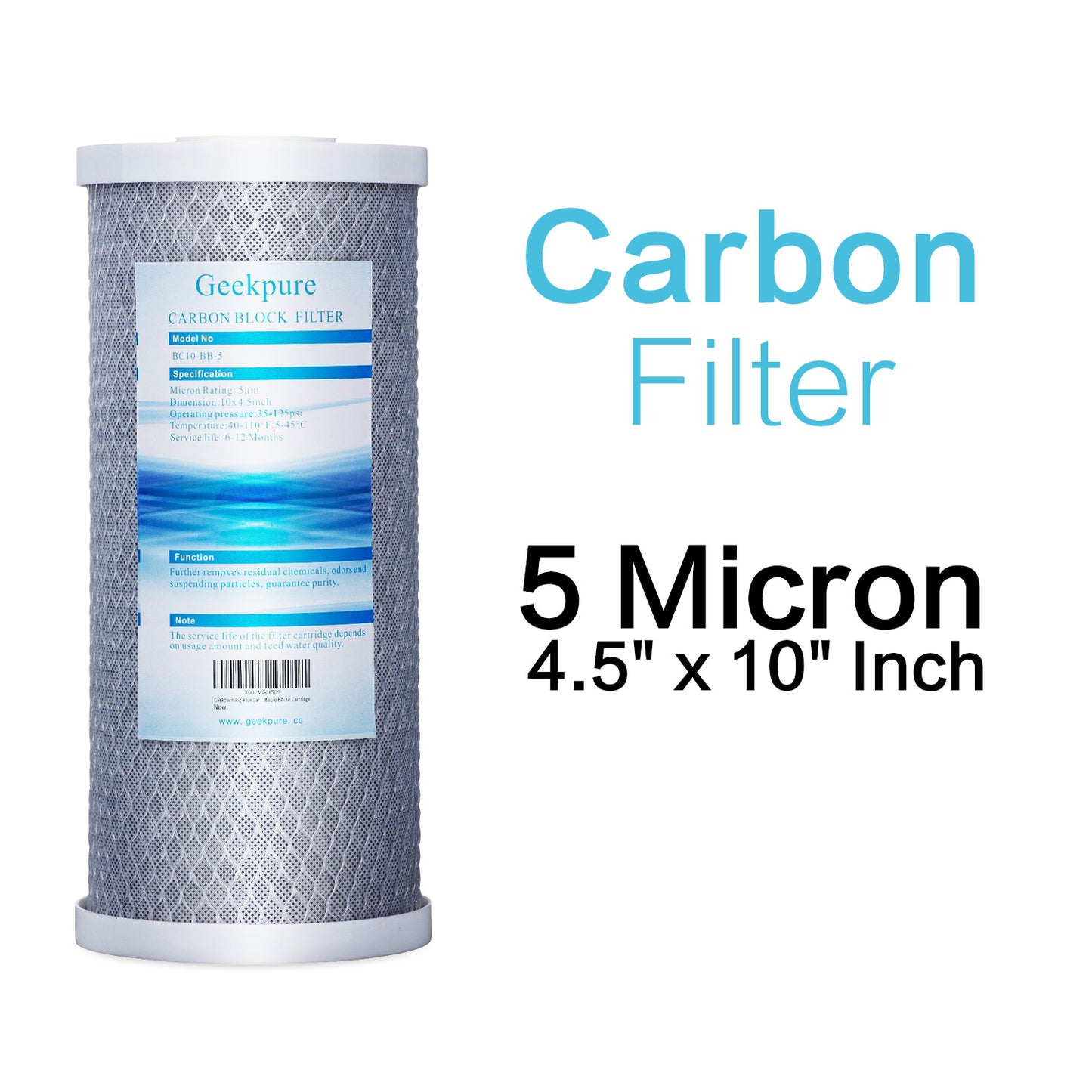 Whole House Water Filtration w/ Clear Housing 4.5"x 10" Carbon Filter-5 Micron