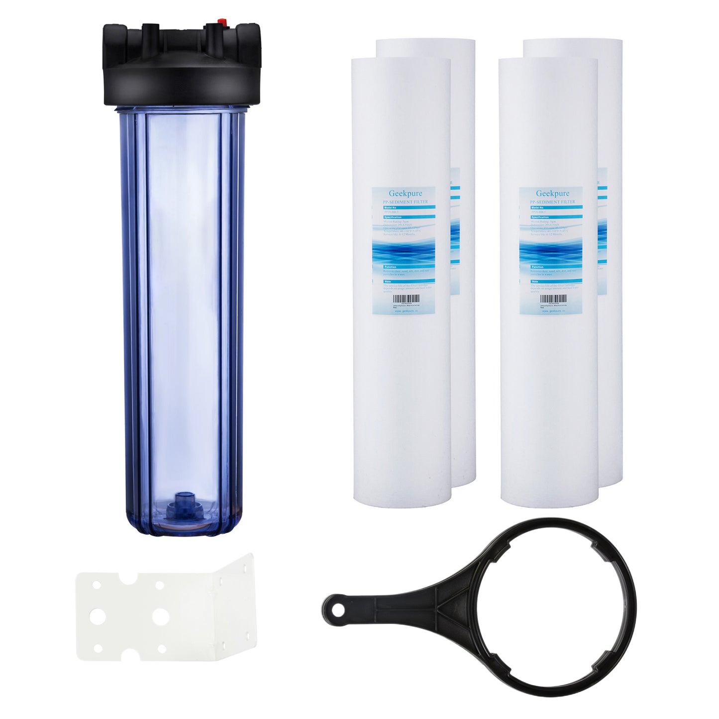 Whole House Water Filtration w/ Clear Housing and 4.5"x20" PP Sediment Filters-5 Micron