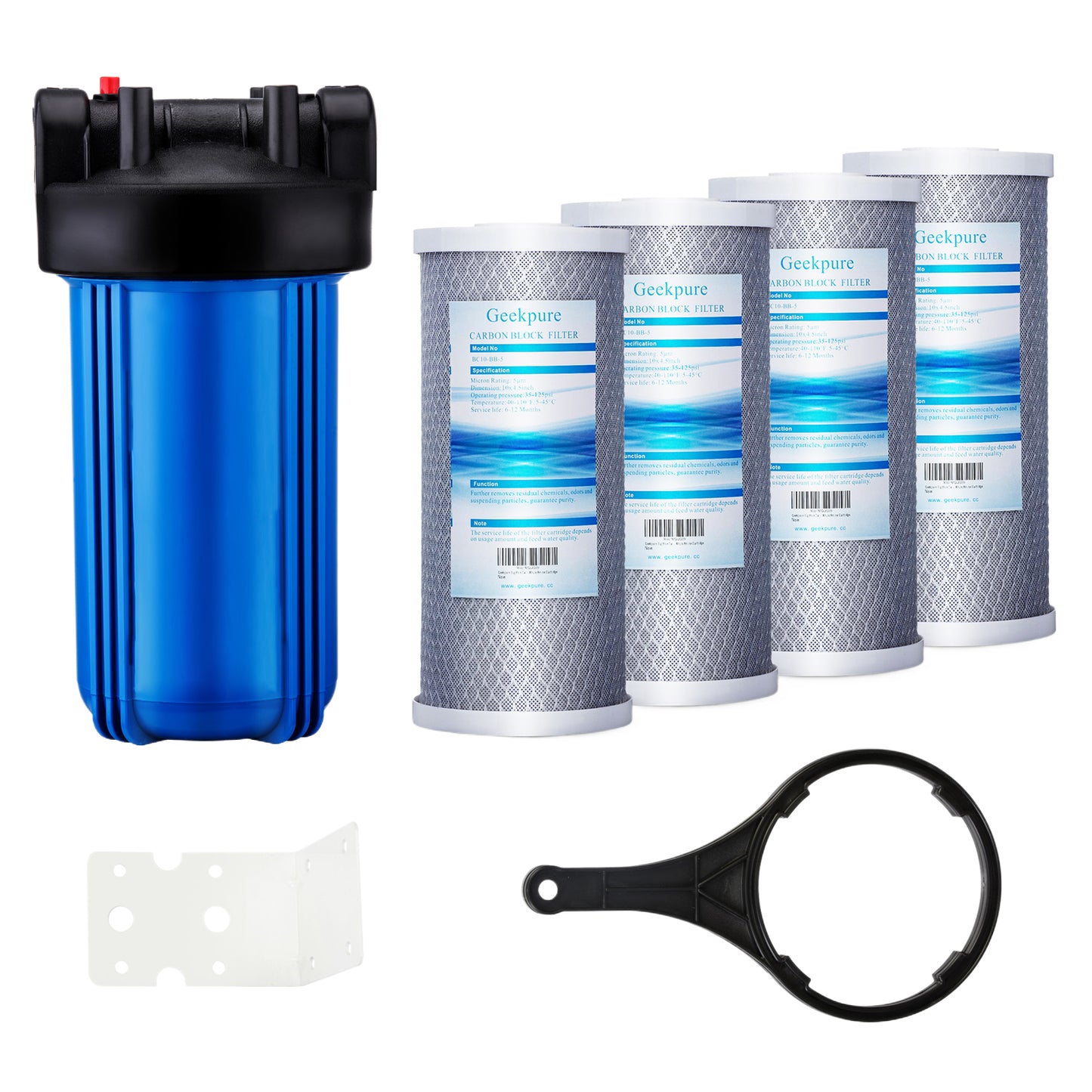 Geekpure 10-Inch Whole House Water Filter System with 4 Carbon Block Filters-4.5"x10"-3/4 Inch Port