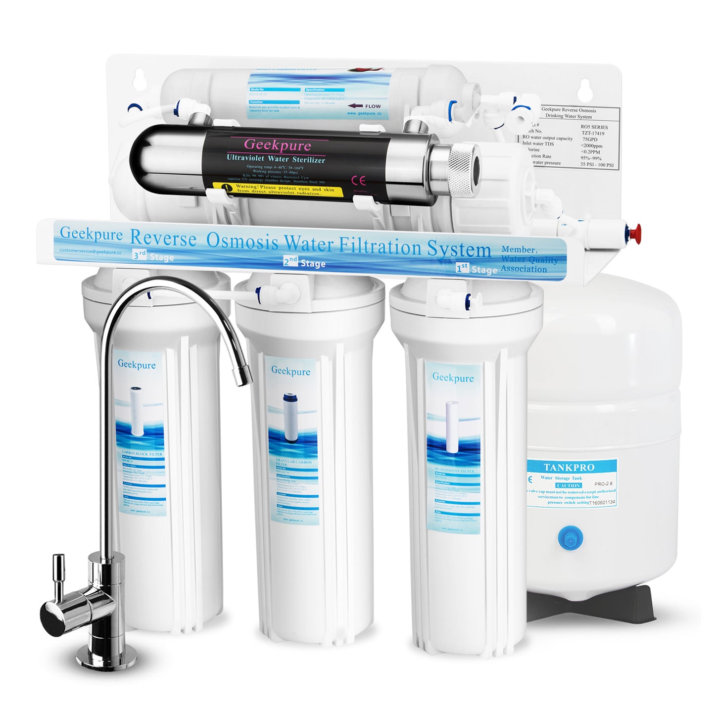6-Stage Reverse Osmosis Water Filter System w/ UV Filter-75GPD