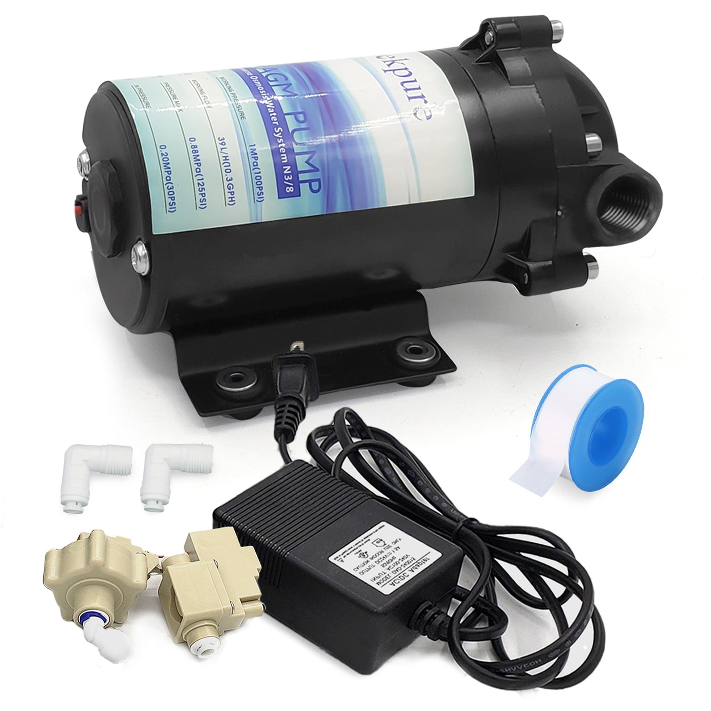 Booster Pump + Transformer + High & Low Pressure Switch + Fittings Kit for RO System