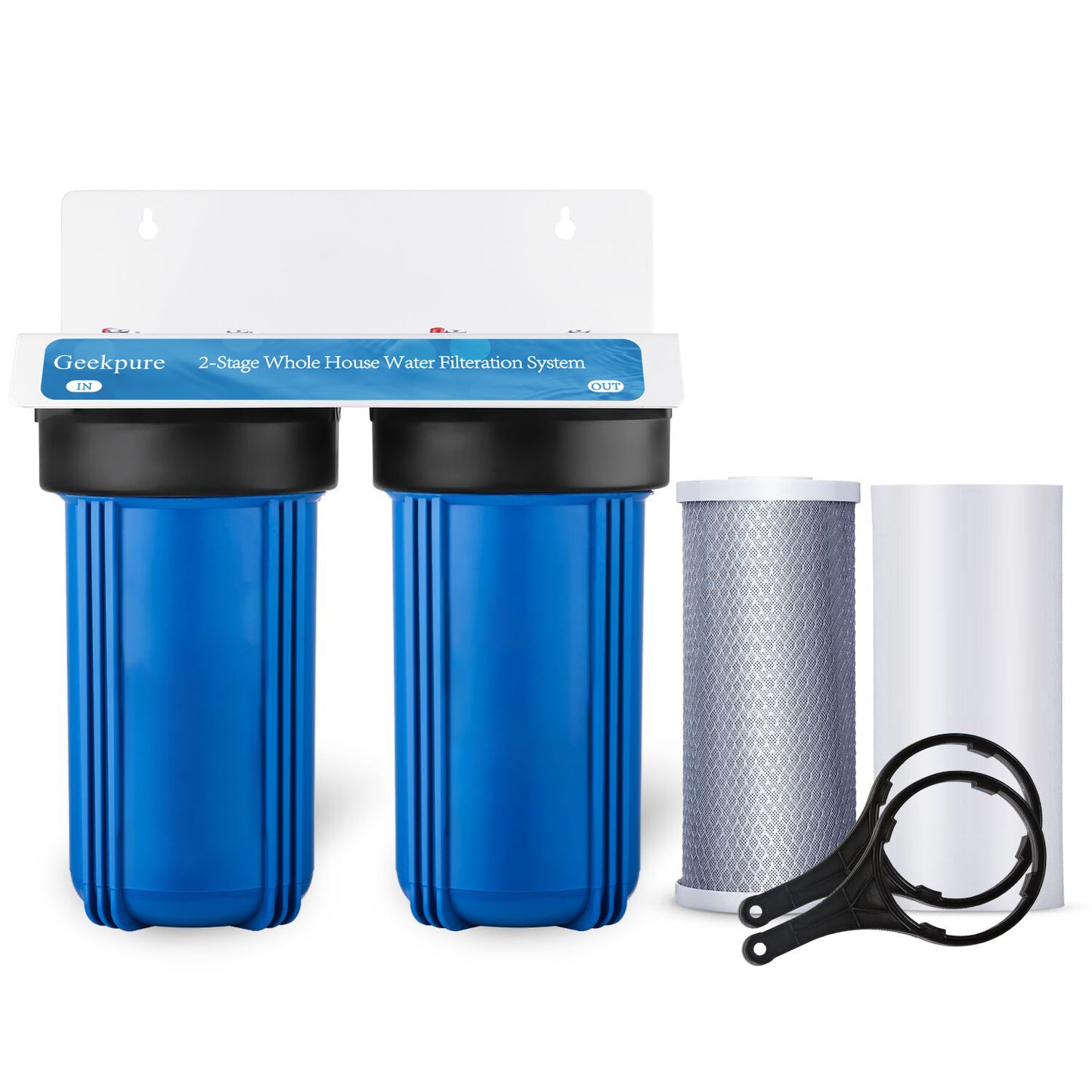 Geekpure 2 Stage Whole House Water Filtration System w/ 10" Blue Housing-1"NPT