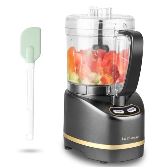 La Reveuse Electric Mini Food Processor with 200 Watts,2-Cup Prep Bowl for Mincing,Chopping,Grinding,Blending,Pureeing (Metallic Grey)