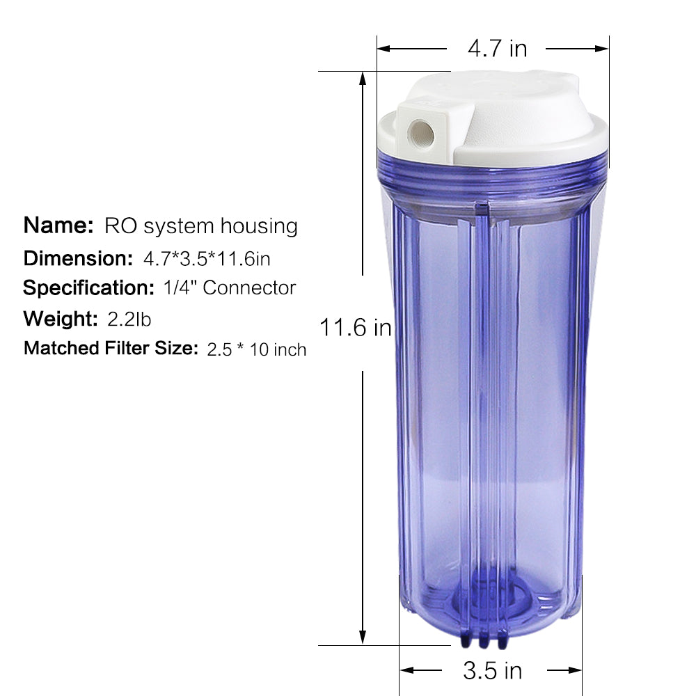 Geekpure 10" Reverse Osmosis Filter Clear Housing for Ro System -1/4" Port-2.5" x 10"