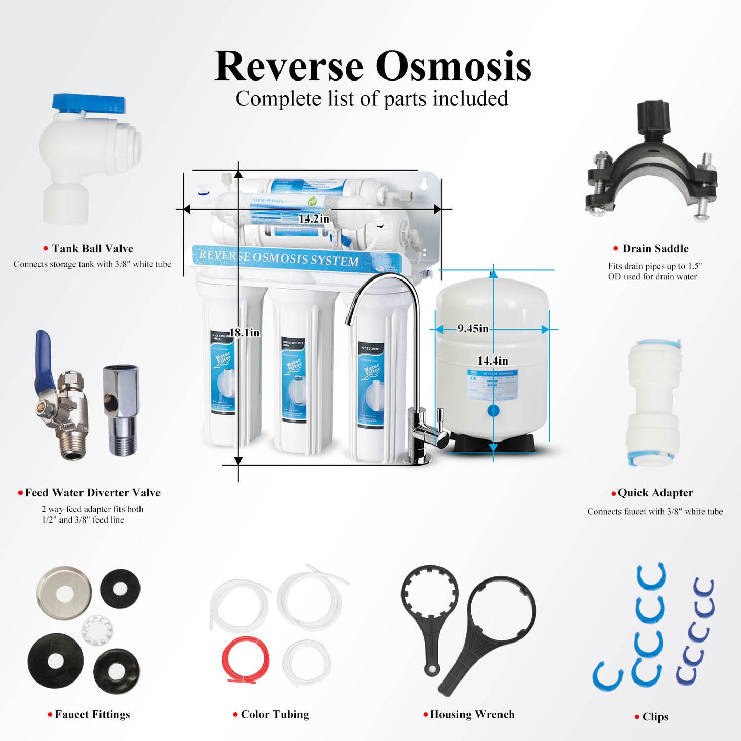 6-Stage Reverse Osmosis Drinking Water Filter System w/ Alkaline pH+ Filter-75 GPD