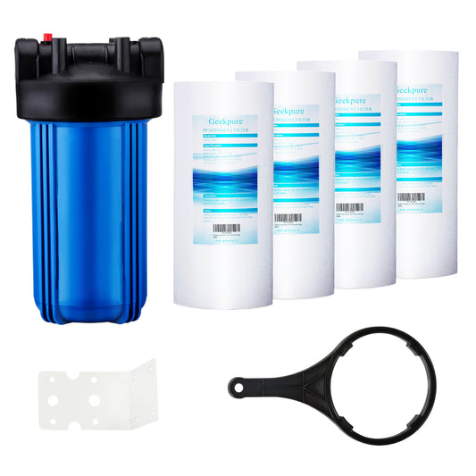 Whole House Water Filtration w/ Big Size Blue Housing 1"NPT and  PP Sediment Filters-4.5"x 10"