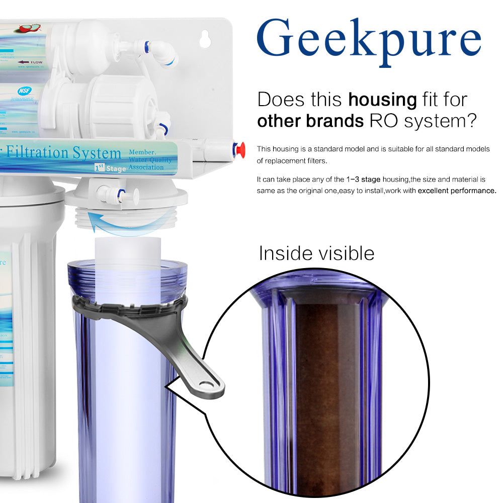 Geekpure 10" Reverse Osmosis Filter Clear Housing for Ro System -1/4" Port-2.5" x 10"