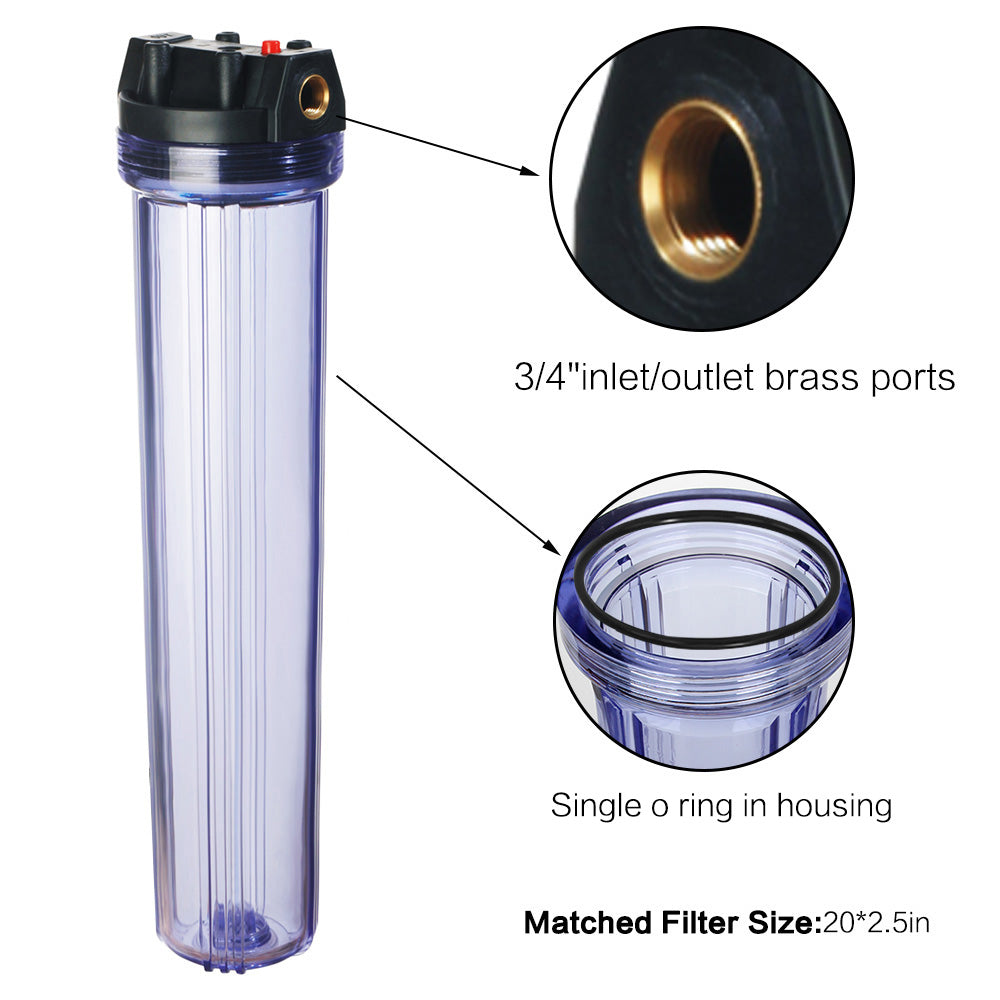 20-Inch Whole House Water Filter Housing- Fit for 2.5" x 20" Filters -Clear