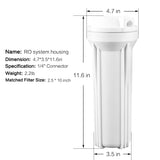 Geekpure 10 Inch Reverse Osmosis Water Filter Housing for RO Filtration System-1/4" Port-Fit for 2.5"x10" Filters (3)