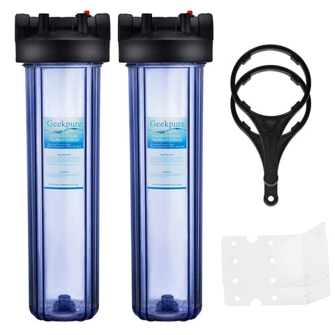 Whole House Water Filter Housing 1" Port-Fit for 4.5" x 20" Filters - Clear (Pack 2)