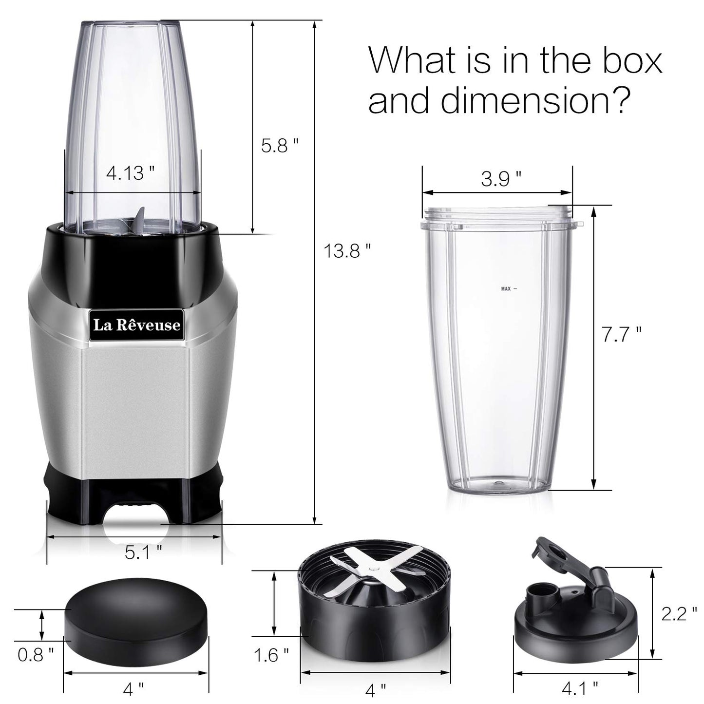 La Reveuse Countertop Blender - Making Shakes and Smoothies 600 Watts-with 20 oz and 24 oz BPA Free Portable Travel Bottles - Dishwasher Safe