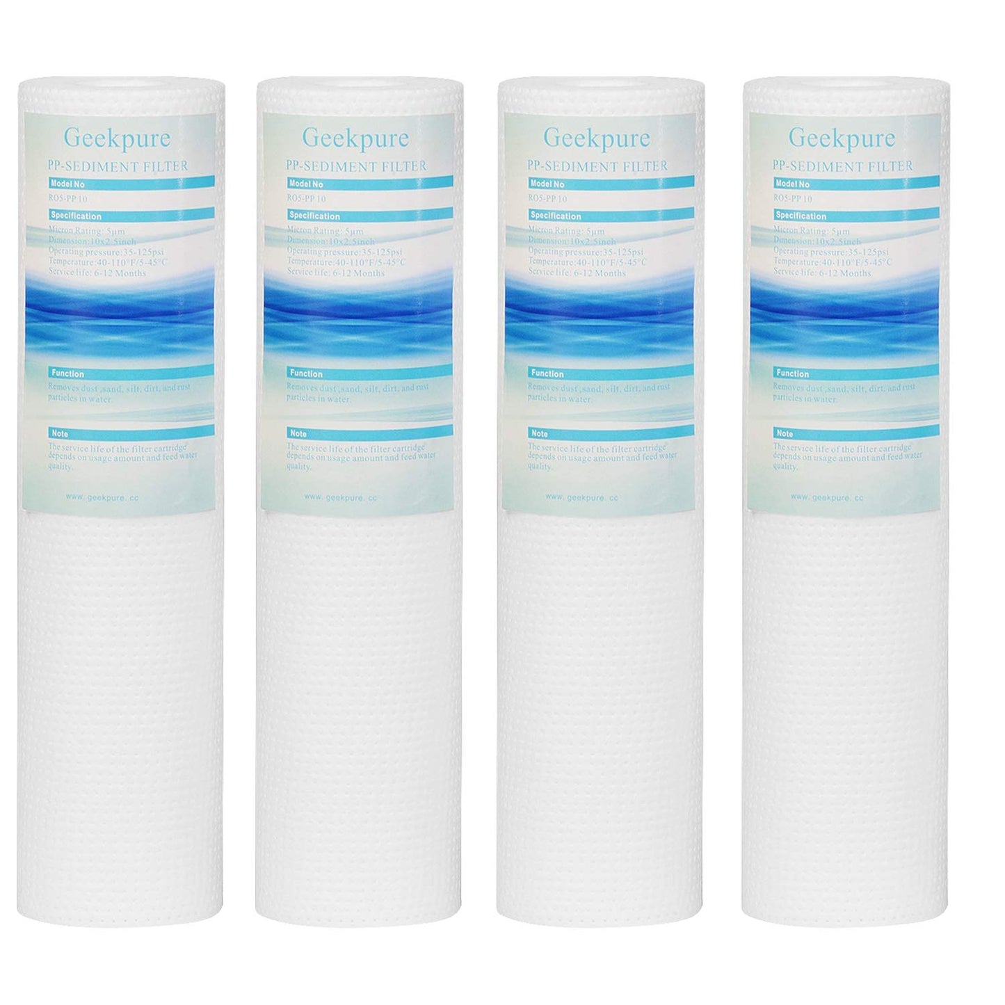 Replacement PP Sediment Polypropylene Filter Cartridge 2.5 " x 10 "-5 Micron -Pack of 4