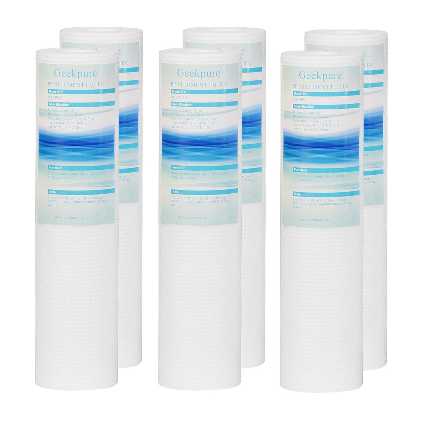 Replacement PP Sediment Polypropylene Filter Cartridge 2.5 " x 10 "-5 Micron -Pack of 6
