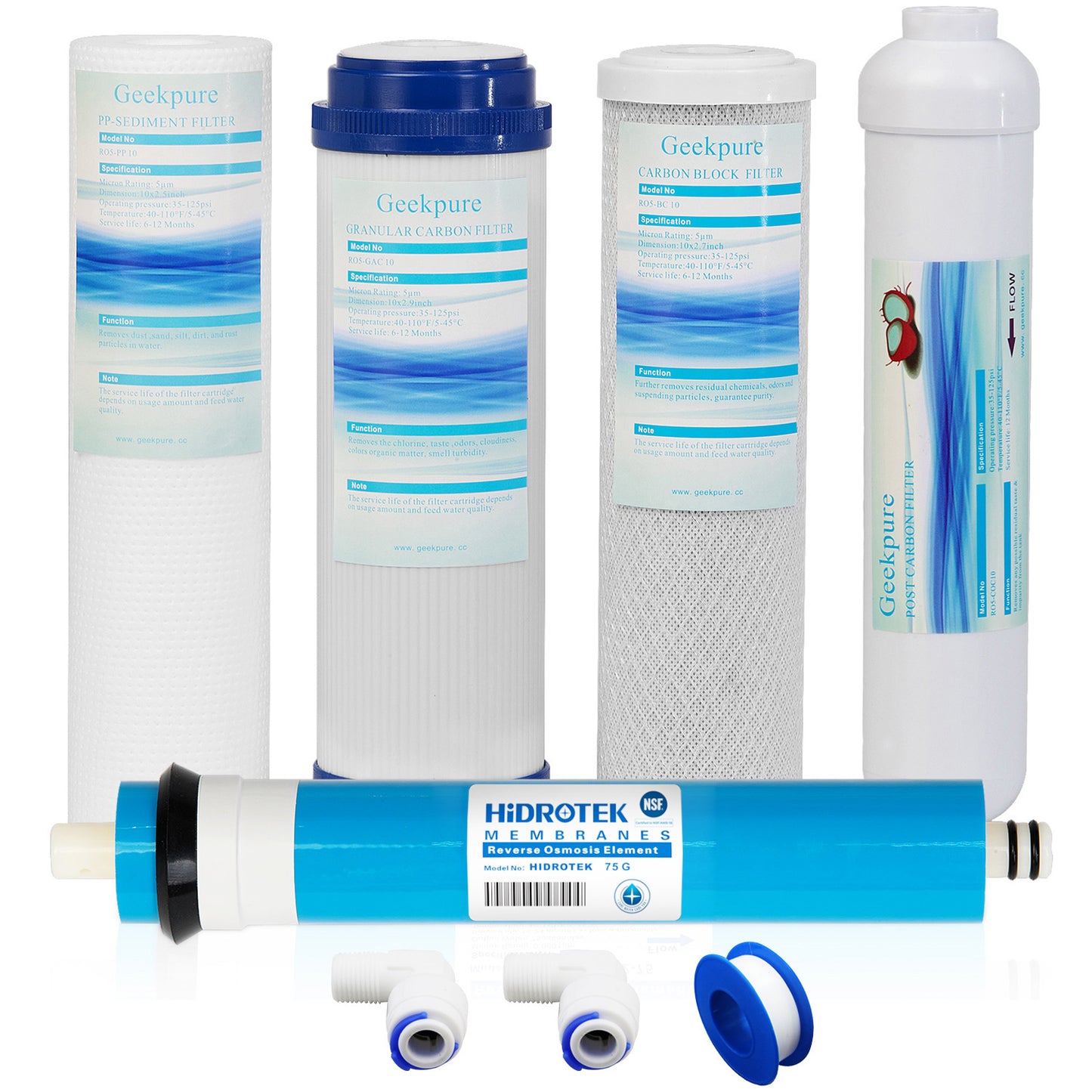 Reverse Osmosis RO Filter Replacement Set with 75GPD Membrane-Pack of 5