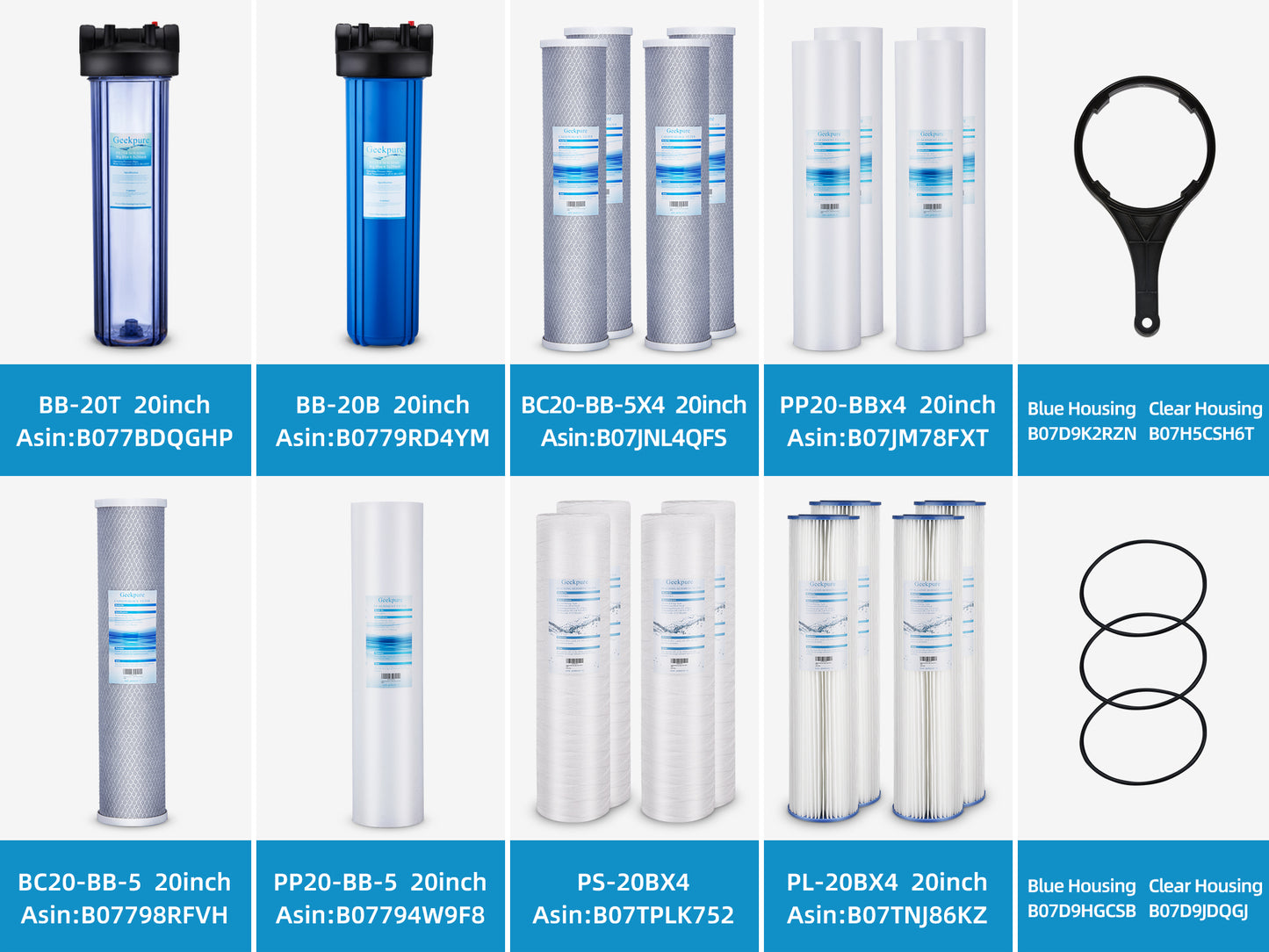 Whole House Water Filtration w/ Blue Housing and 4.5"x20" PP Sediment Filters-5 Micron