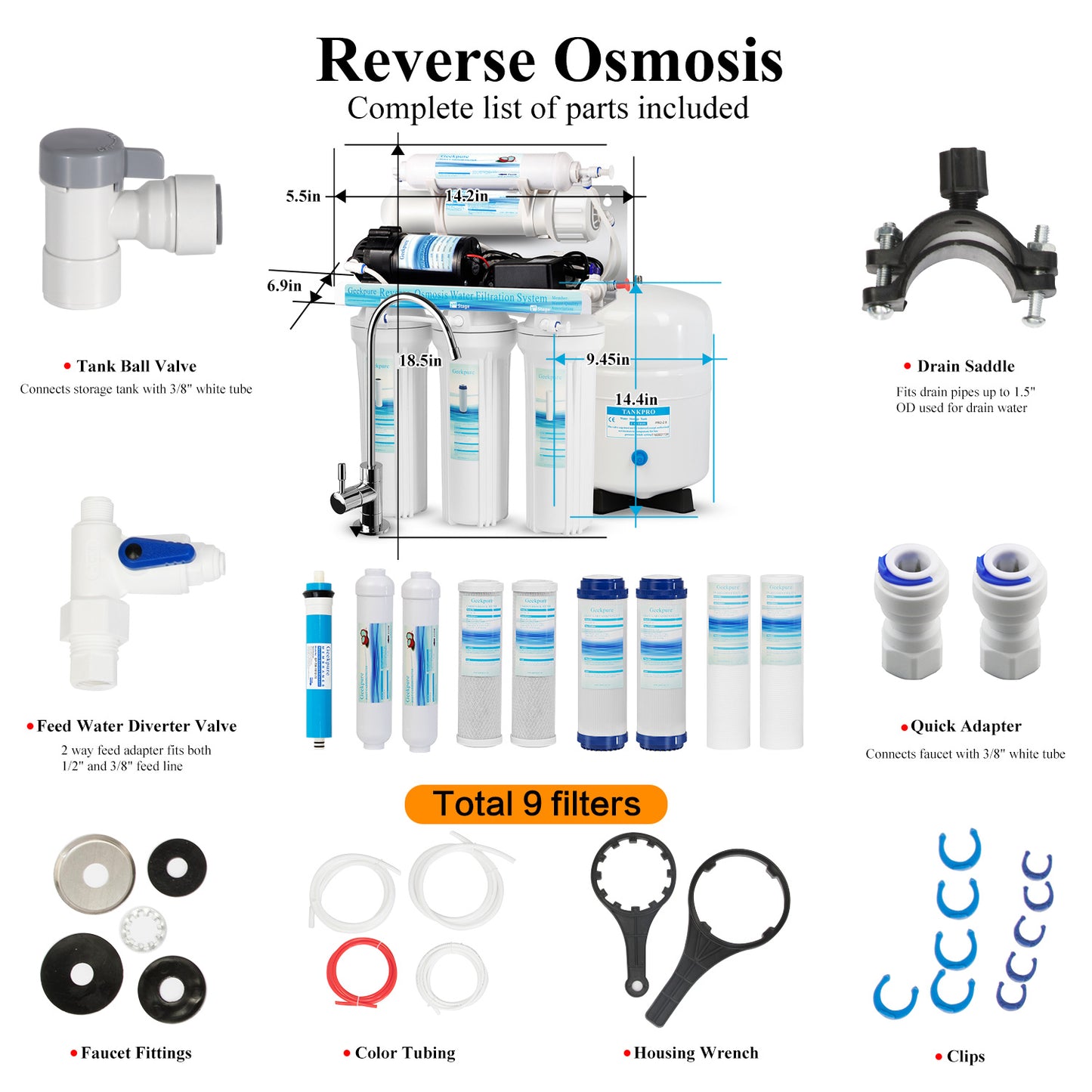 5 Stage Reverse Osmosis Drinking Water System-75GPD w/ Pump and Extra 4 Filters