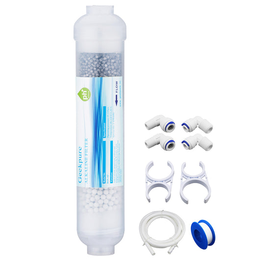 Geekpure 10-inch Universal Inline Alkaline Replacement Water Filter Kit pH+ for Reverse Osmosis System -1/4”Thread