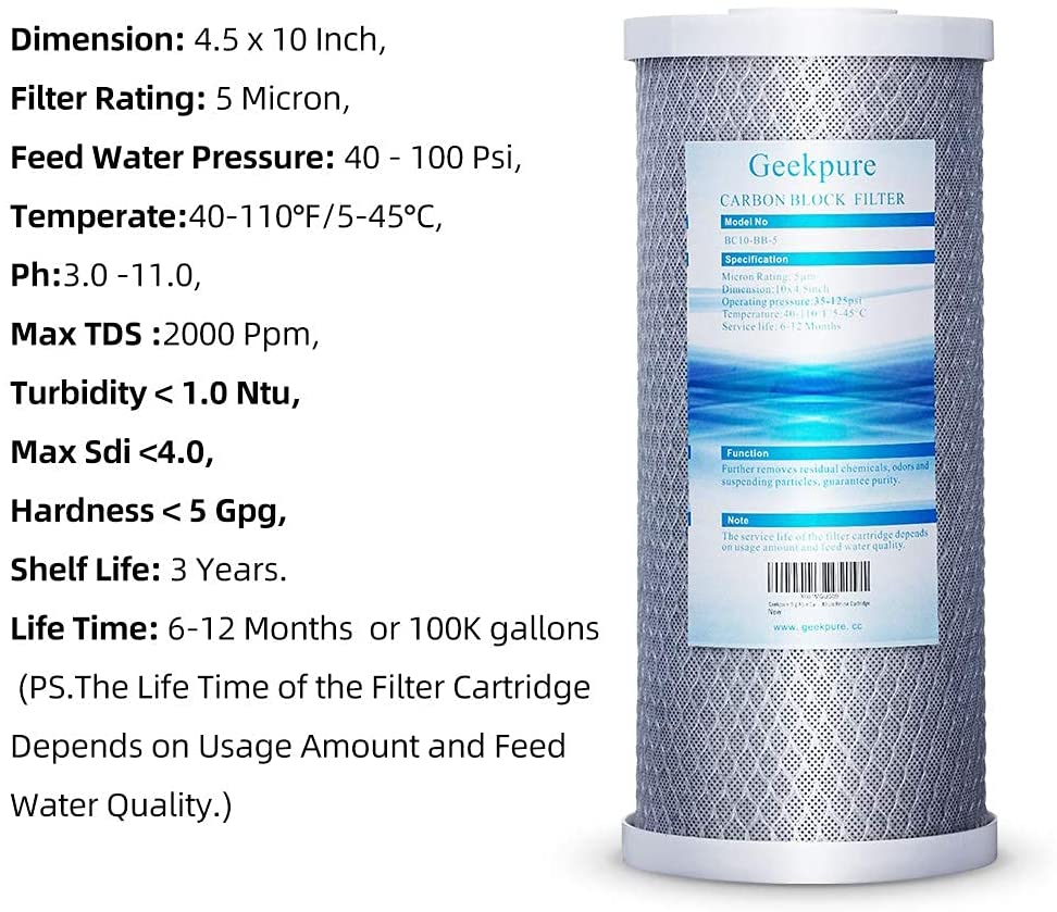 Single Stage Whole House Water Filter System with 10-Inch Clear Housing-1"Port with 4 Pieces Carbon Filters