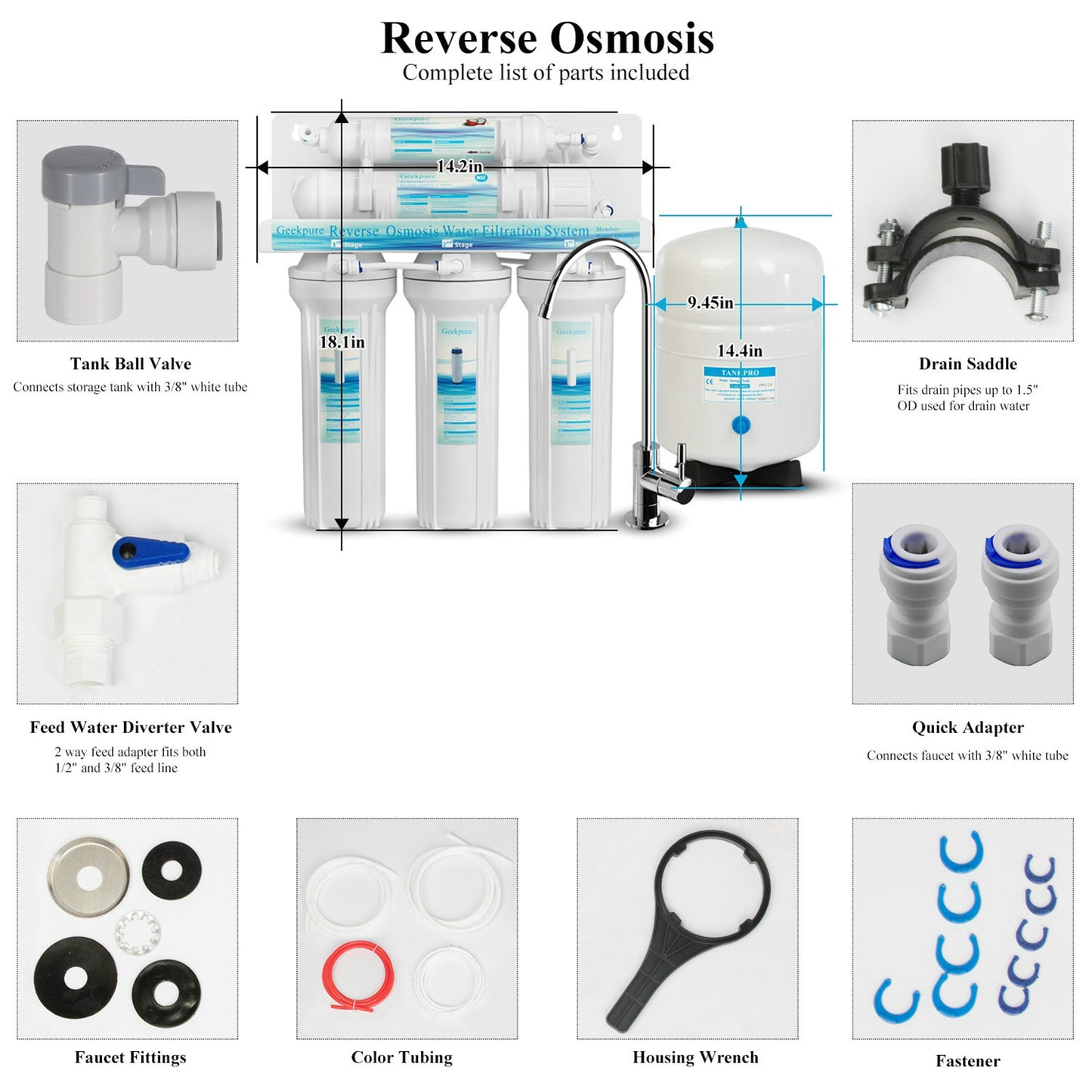 5-Stage Reverse Osmosis RO Drinking Water Filter System-75GPD