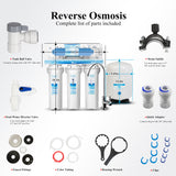 6 Stage Reverse Osmosis Drinking Water Filter System with DI Filter-75GPD
