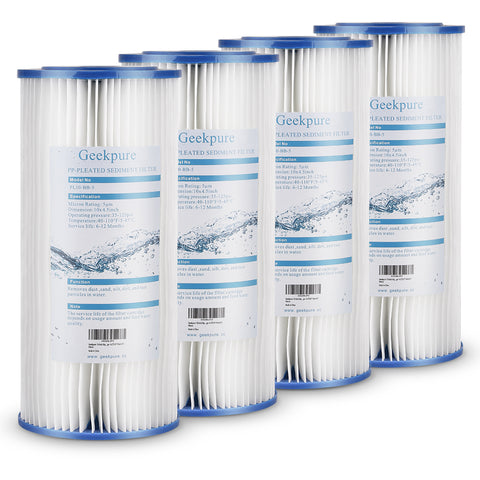 Whole House Pleated PP Sediment Replacement Filter Cartridge- 4.5"X10"-5 Mic- Pack 4