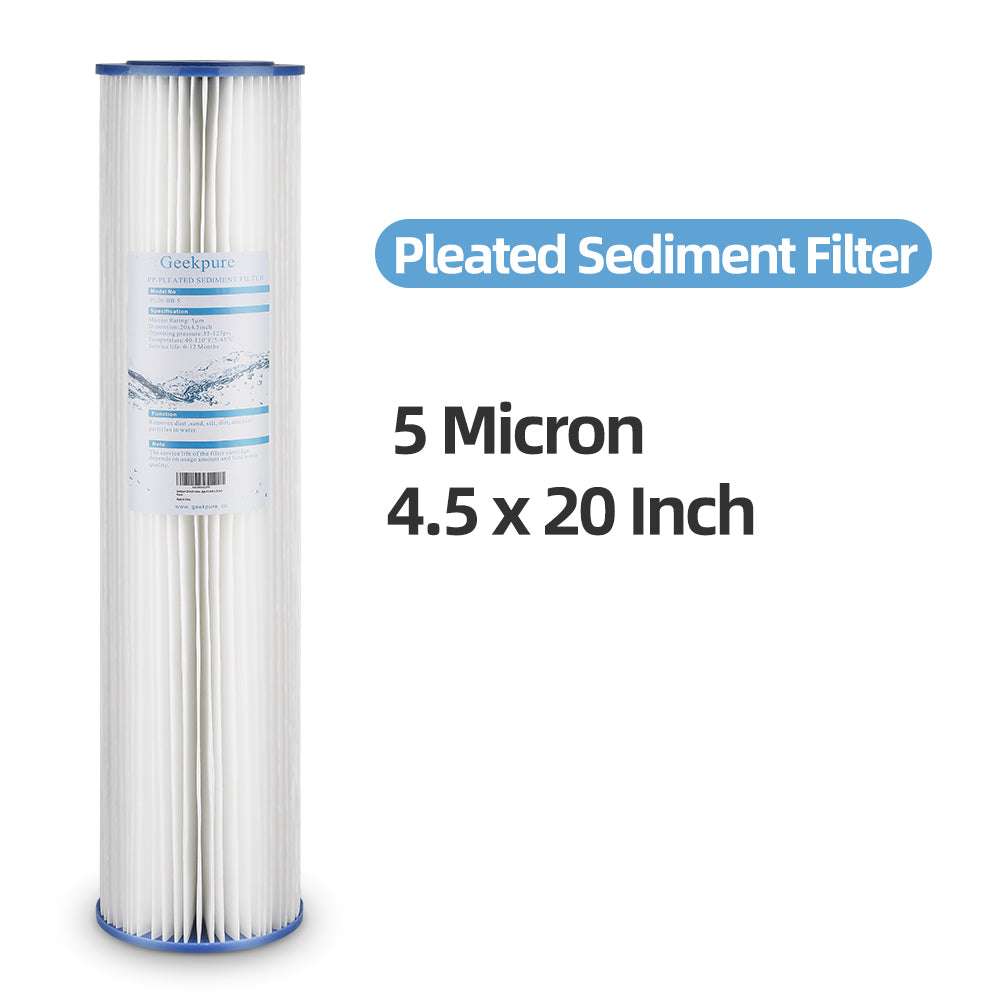 Pleated PP Sediment Filter Cartridge for Whole House Filtration (Pack 4) - 4.5" x 20"