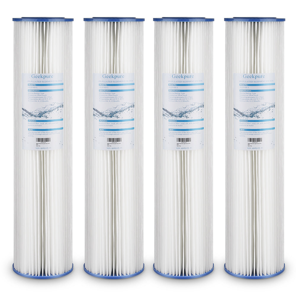 Pleated PP Sediment Filter Cartridge for Whole House Filtration (Pack 4) - 4.5" x 20"