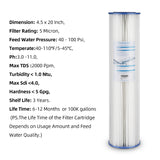 Pleated PP Sediment Filter Cartridge for Whole House Filtration (Pack 4) - 4.5" x 20"