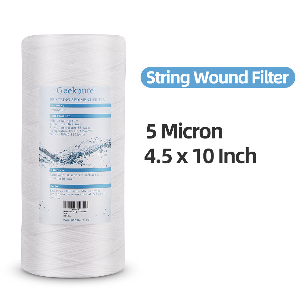 Whole House String Wound PP Sediment Replacement Filter Cartridge(5 Mic) Pack of 4 - 4.5" x 10"