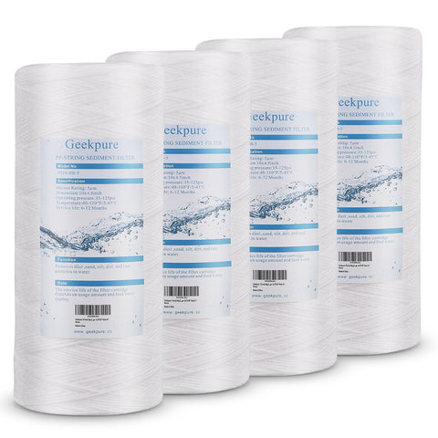 Whole House String Wound PP Sediment Replacement Filter Cartridge(5 Mic) Pack of 4 - 4.5" x 10"