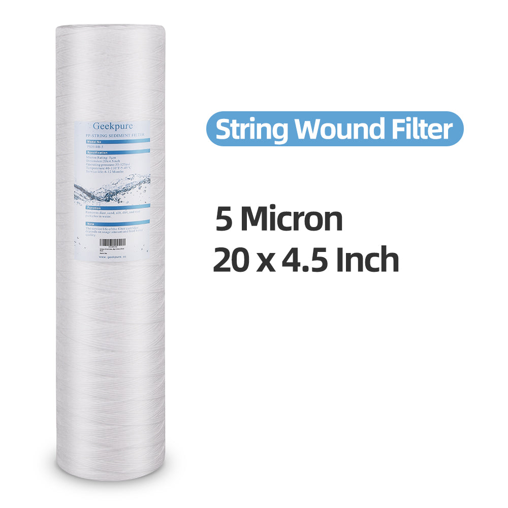 String Wound PP Sediment Filter Cartridge for Whole House Filtration (Pack of 4) - 4.5" x 20"