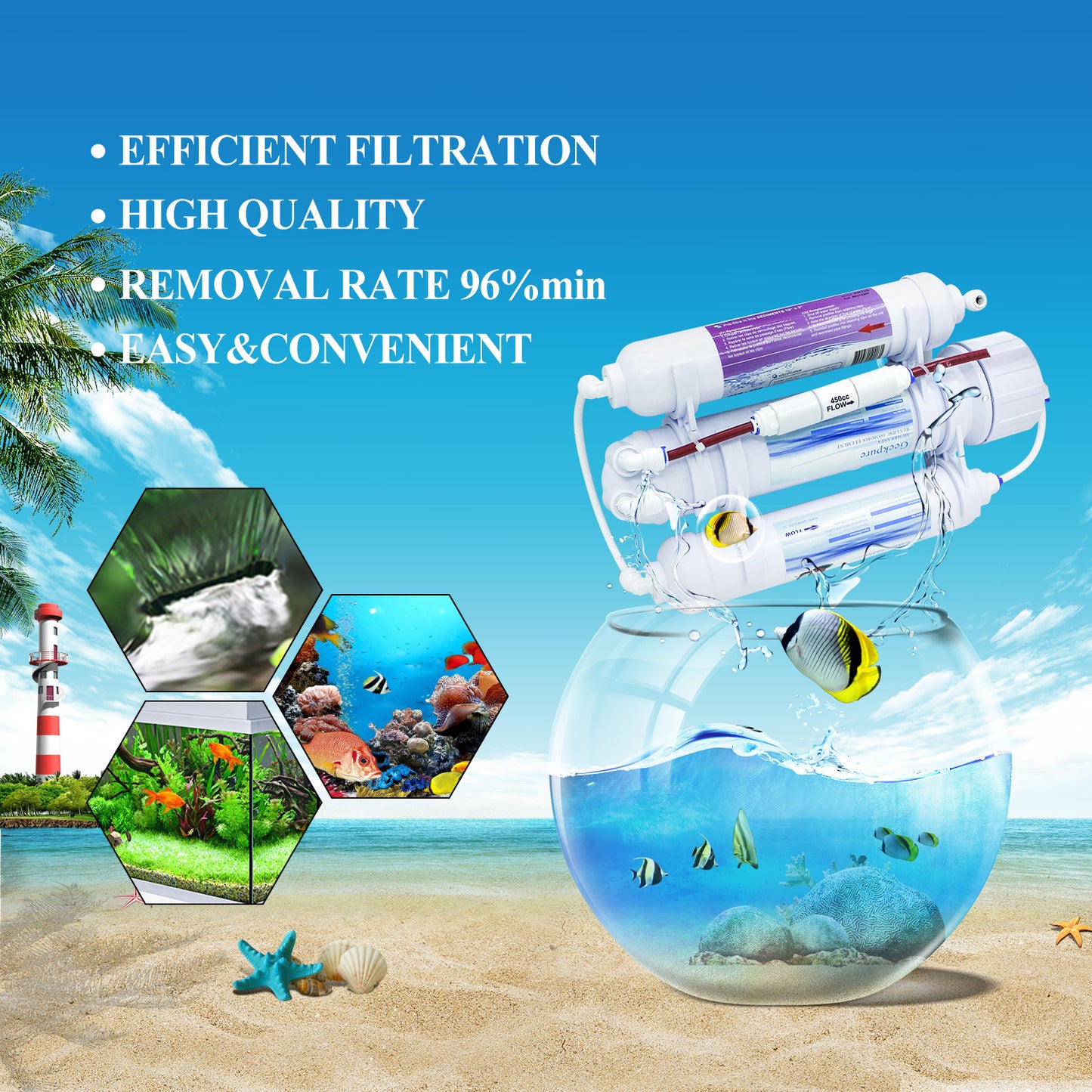 3-Stage Portable Aquarium Reverse Osmosis RO System-100GPD
