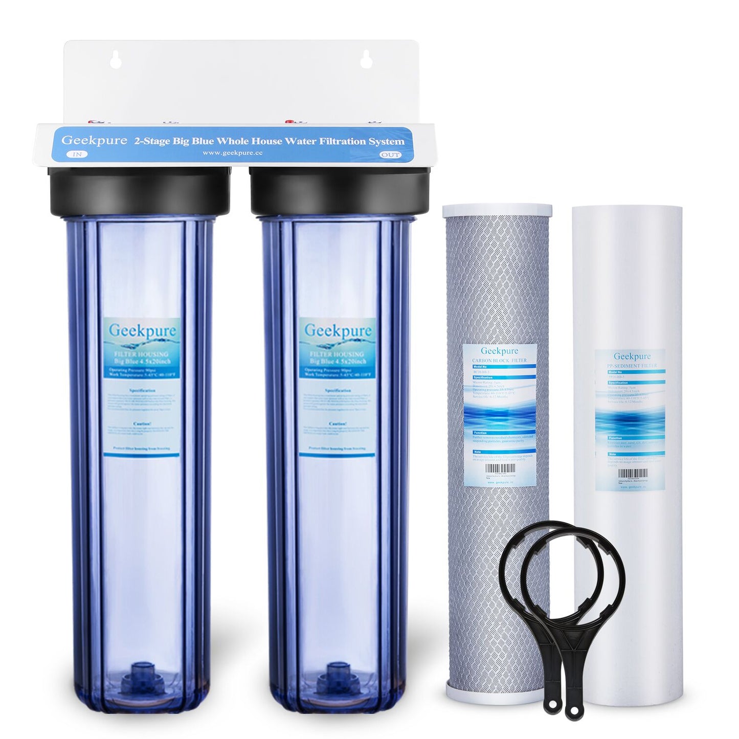 2 Stage Whole House Water Filtration System w/ 20" Clear Housing-1"NPT