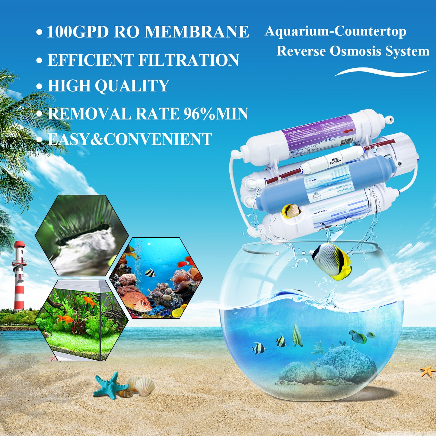 4 Stage Aquarium Reverse Osmosis RO System 100 GPD w/ Deionization DI Filter TDS to 0