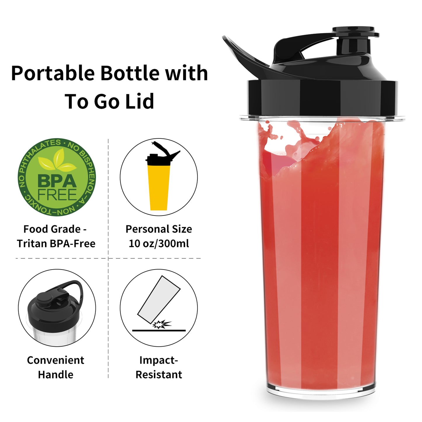 La Reveuse Personal Blender for Shakes and Smoothies 200 Watt with Magnetic Drive Technology 10 oz BPA Free Portable Travel Bottle (Black)